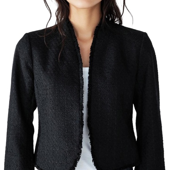Ann Taylor Jackets & Blazers - NWT, Ann Taylor Black Textured Fringe Trim Open Front Jacket, Sz M